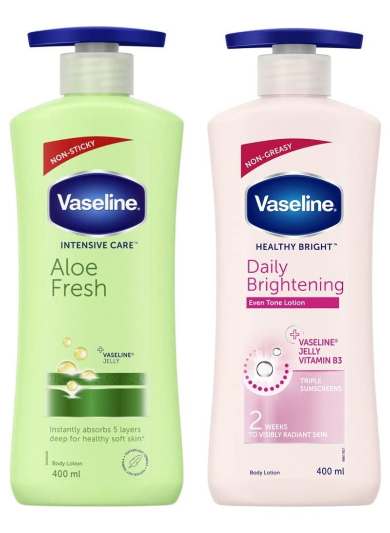 Vaseline Healthy Bright Body Lotion 400 ml & Vaseline Intensive Care Aloe Fresh Hydrating Body Lotion 400 ml - Image 1